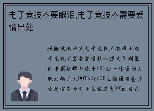 电子竞技不要眼泪,电子竞技不需要爱情出处